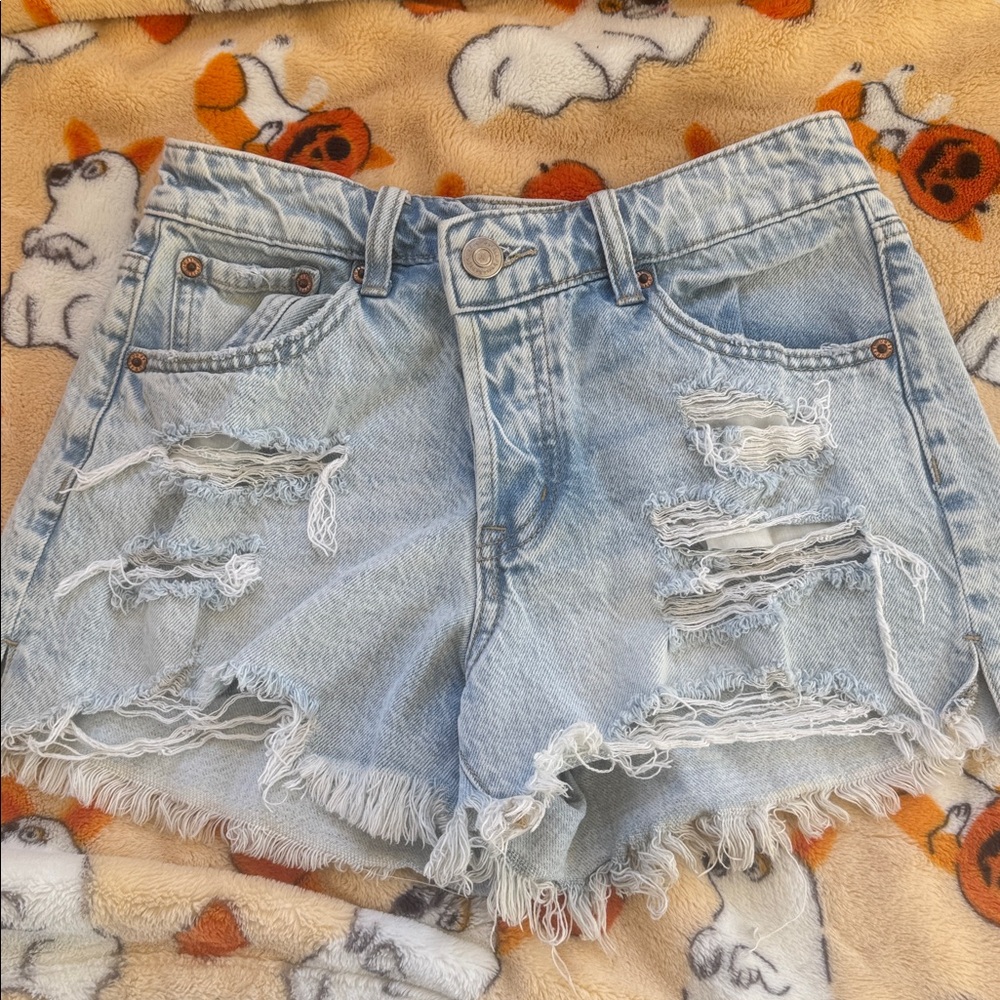 Aeropostale Distressed Light Blue Denim Mom Shorts
